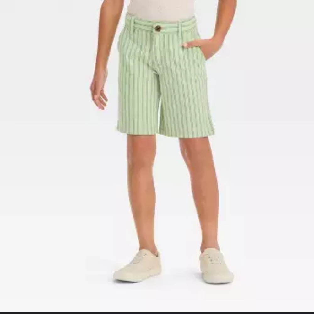 Cat & Jack boys‎ Green stripe chino Shorts flat front size 14